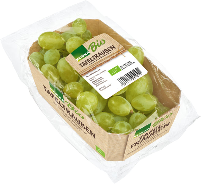 Bio EDEKA Tafeltrauben hell Italien Klasse II 400g Kartonschale in Folie