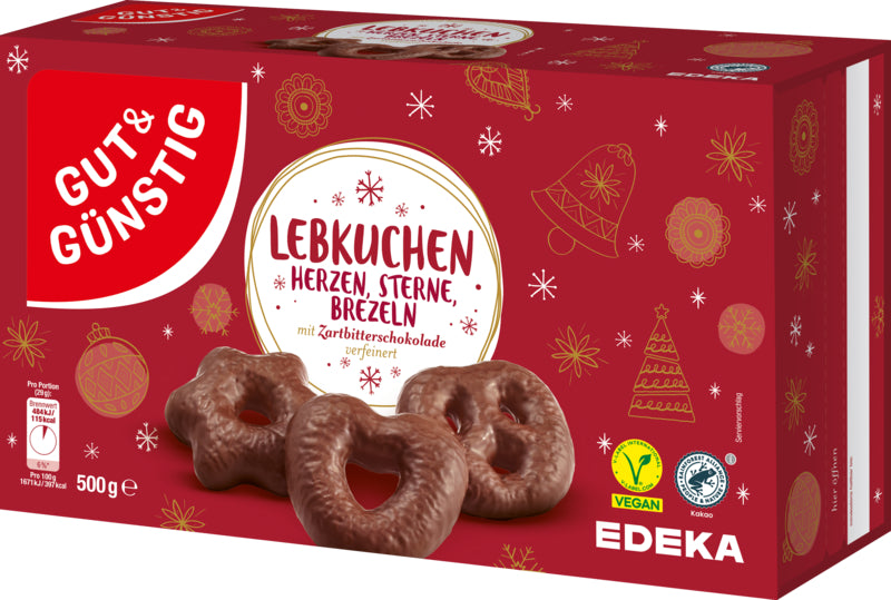 GUT&GÜNSTIG Lebkuchen Herzen Sterne Brezeln Zartbitter 500g