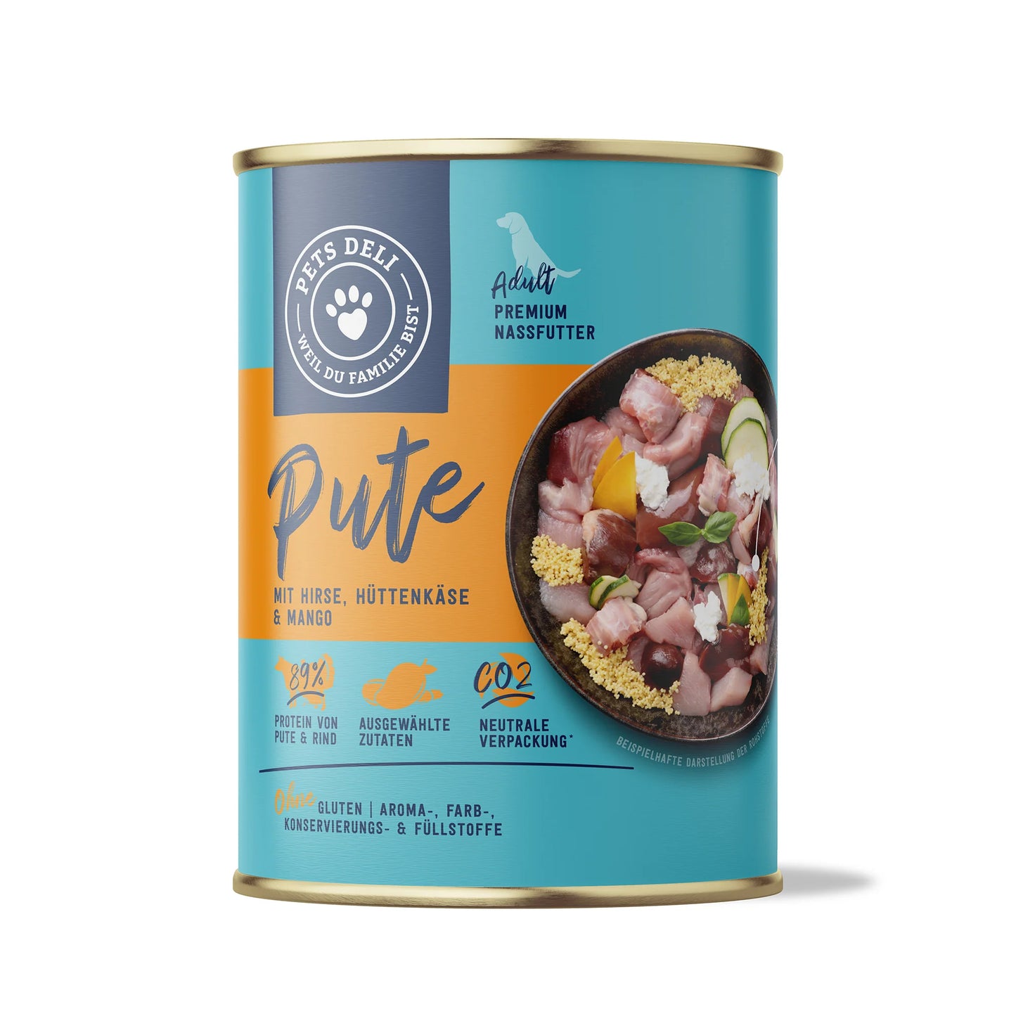 Pets Deli Pute mit Hirse und Hüttenkäse und Mango 400g