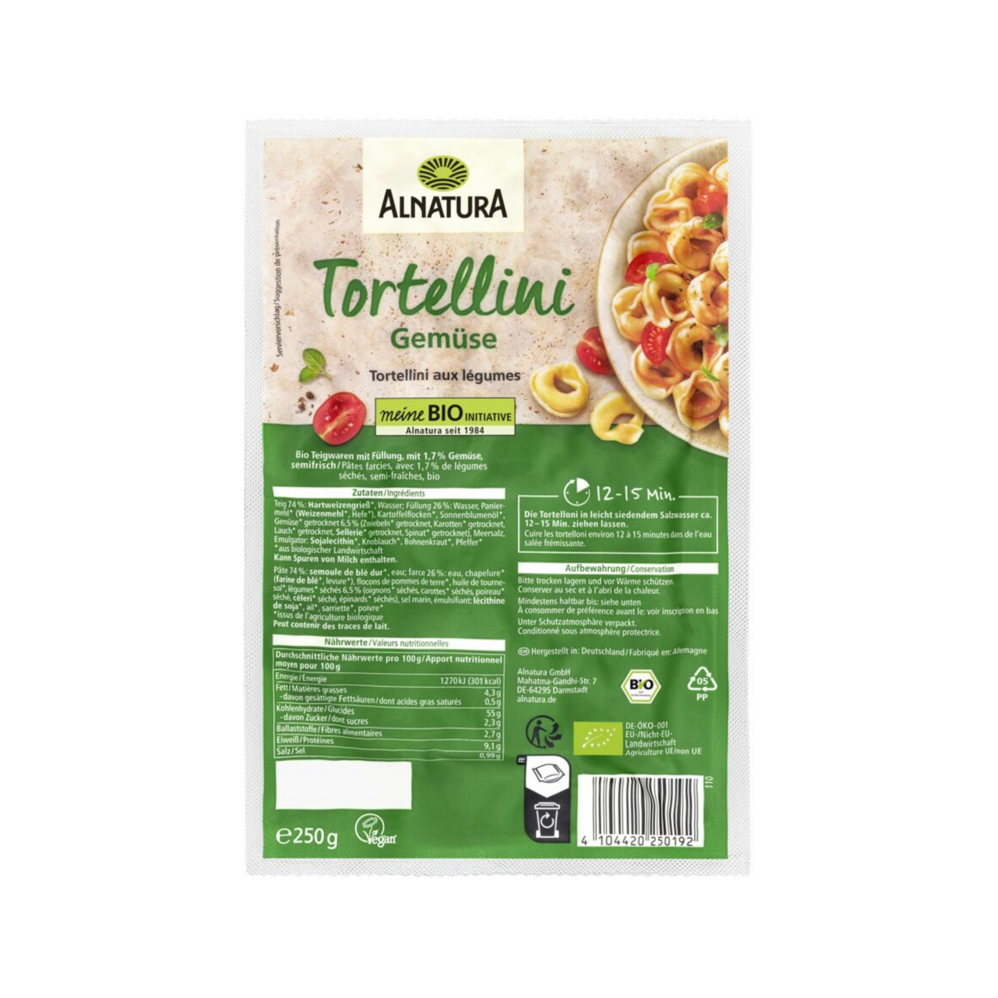 Bio Alnatura Tortellini Gemüse semi frisch 250g