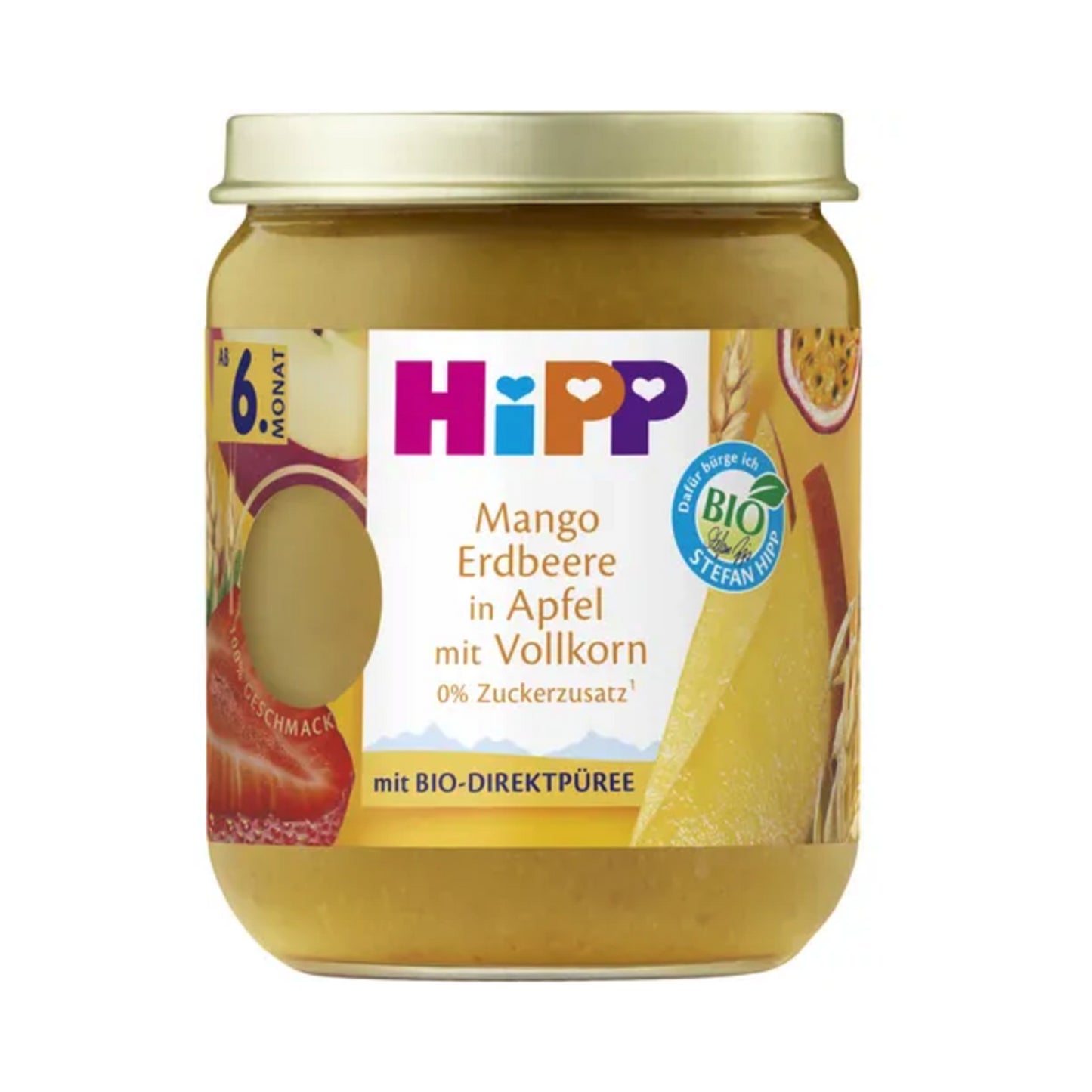 Bio Hipp Mango Erdbeere in Apfel mit Vollkorn 160g