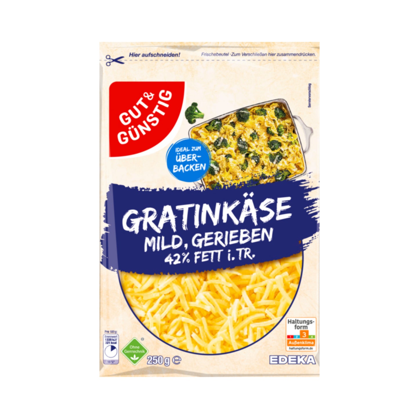 GUT&GÜNSTIG Gratinkäse mild 42% 250g VLOG