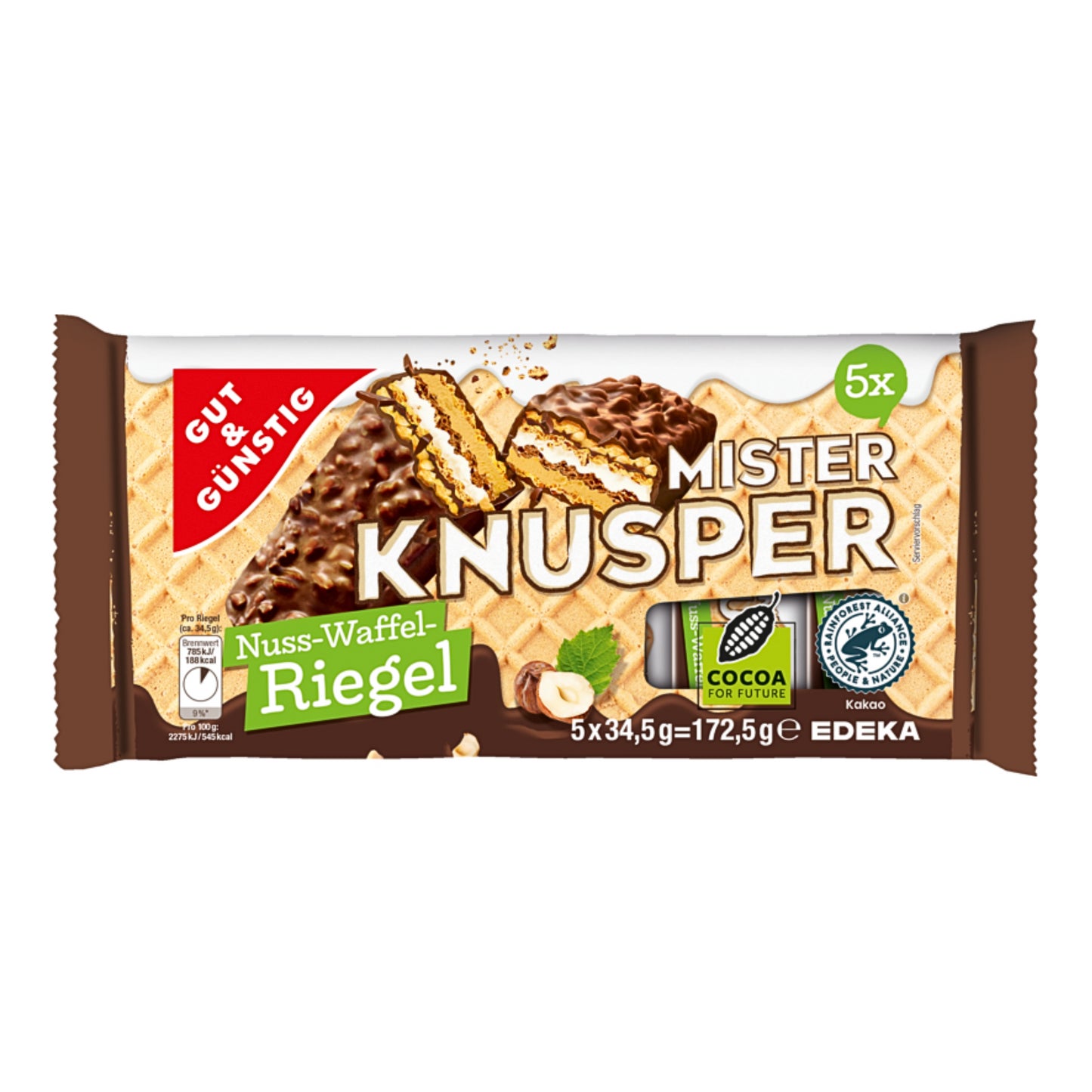 GUT&GÜNSTIG Mister Knusper Nuss-Waffel-Riegel 5x34,5g