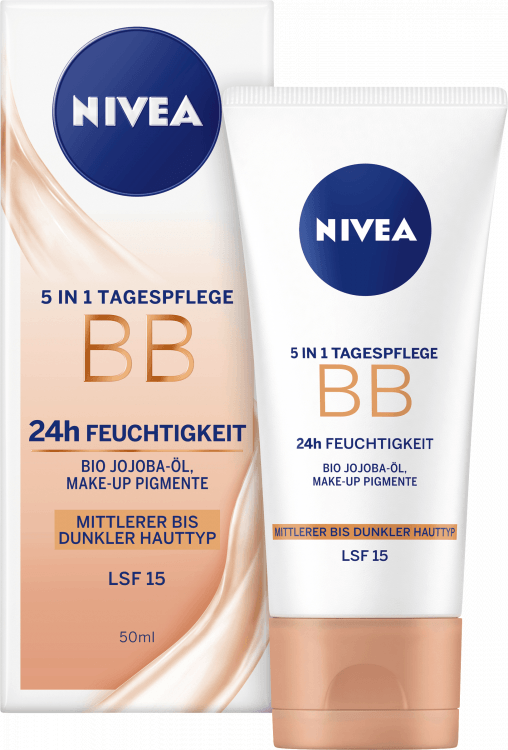 Nivea BB Tagespflege 5in1 24h Feuchtigkeit mittel/dunkel LSF15 50ml