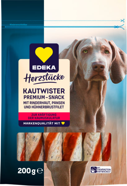 EDEKA Herzstücke Premium-Snack Kau-Twister Rinderhaut Pansen Hühnerbrustfilet 200g
