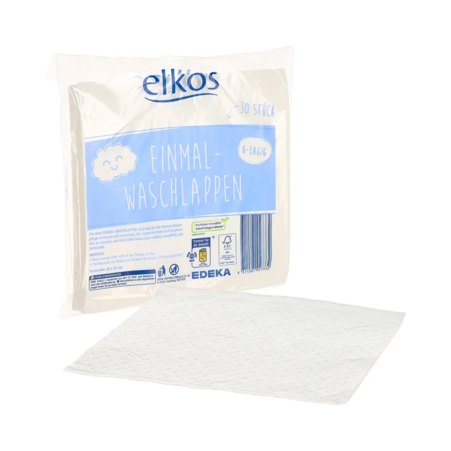 EDEKA elkos Einmal-Waschlappen weiß 30ST