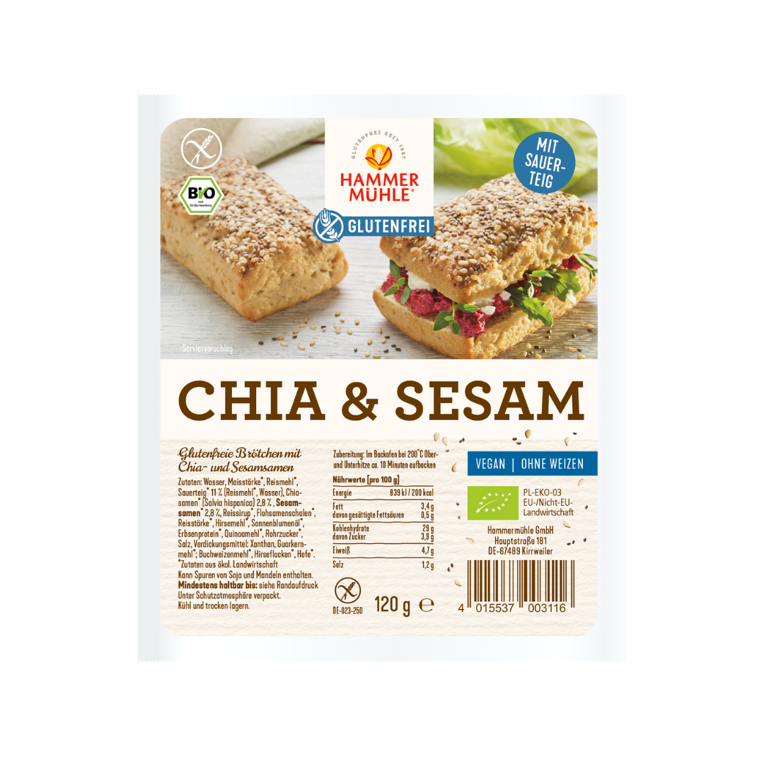 Bio Hammermühle Chia & Sesam Brötchen 120g