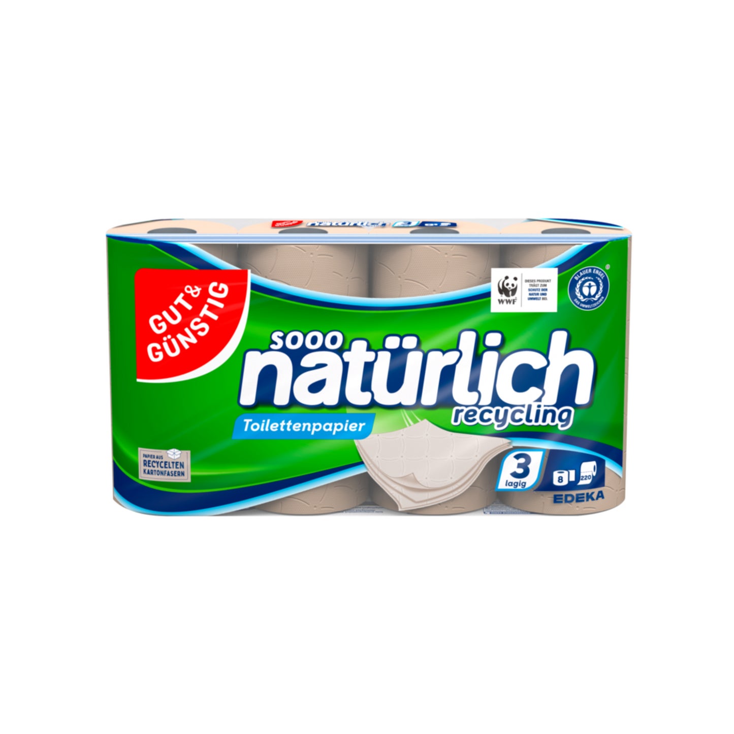 GUT&GÜNSTIG Recycling Toilettenpapier 3-lagig 8x220BL