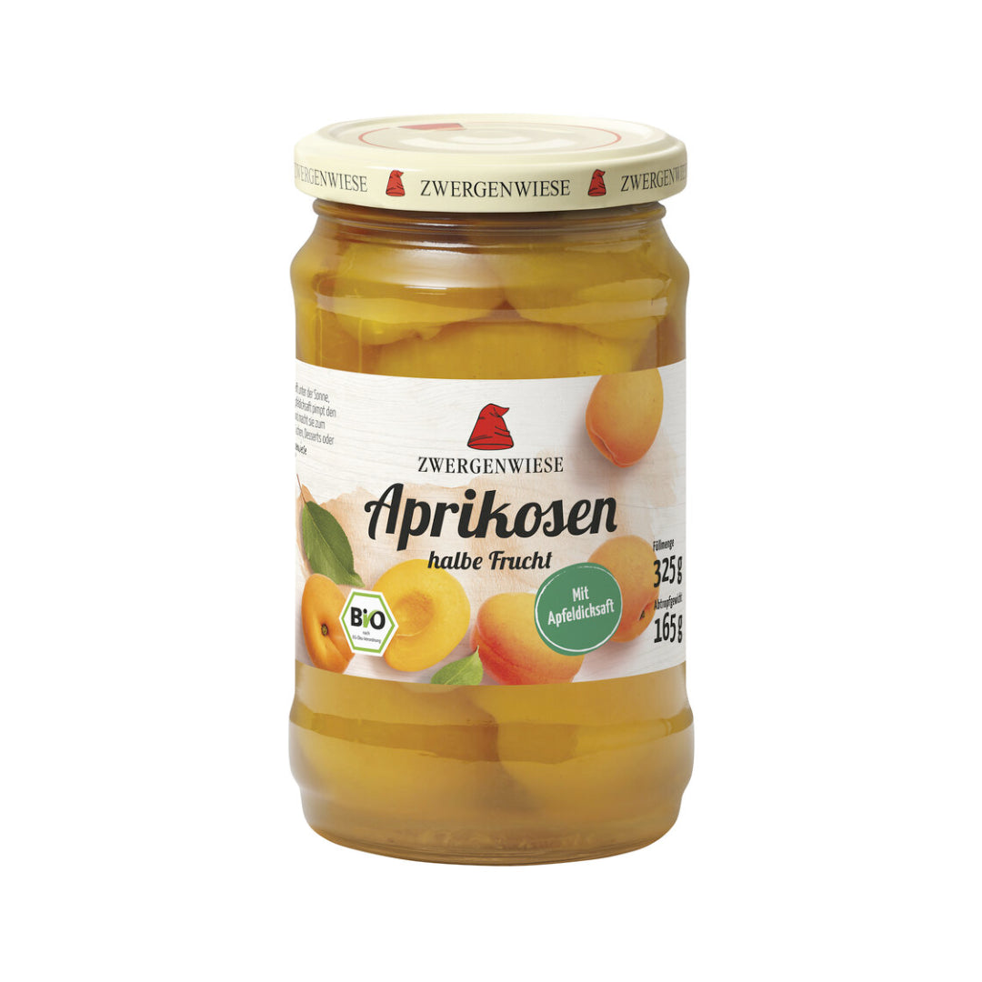 Bio Zwergenwiese Aprikosen halbe Frucht mit Apfeldicksaft 325g