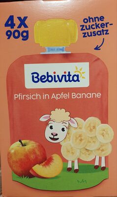 Bebivita Quetschbeutel Pfirsich in Apfel Banane 1+ 4x90g