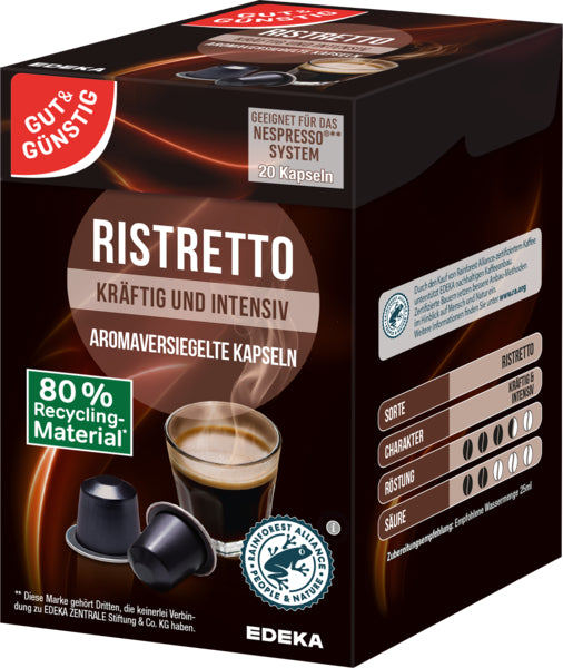 GUT&GÜNSTIG Kaffeekapseln Ristretto 20ST 104g