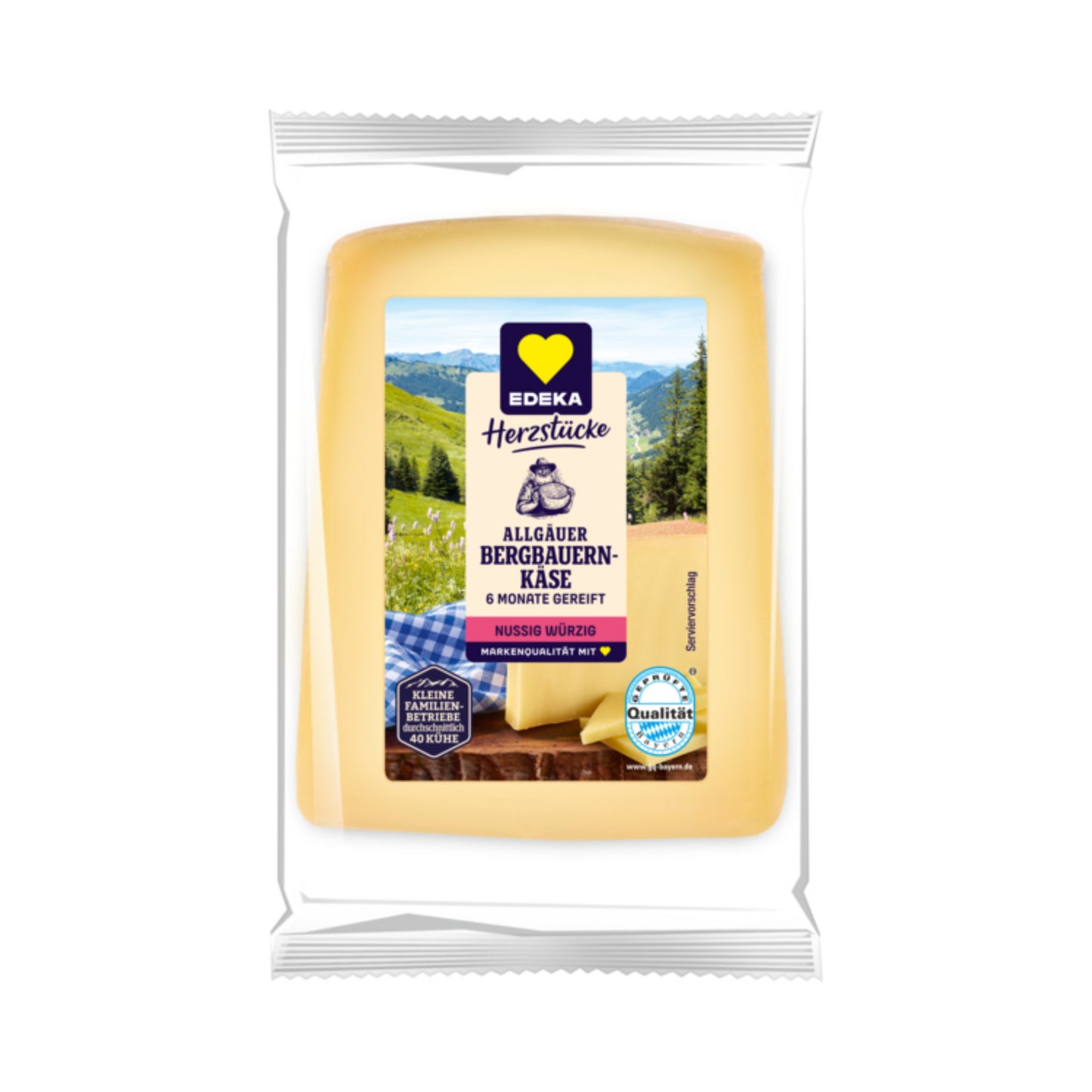 EDEKA Herzstücke Bergbauern Bergkäse am Stück 45% 200g VLOG GQB