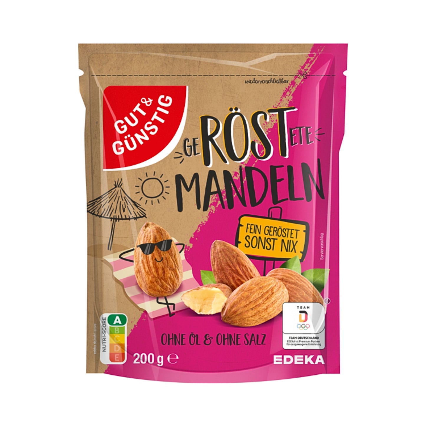 GUT&GÜNSTIG Mandeln geröstet ohne Öl und ohne Salz 200g