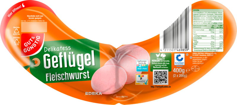 GUT&GÜNSTIG Geflügelfleischwurst 2x200g QS ITW