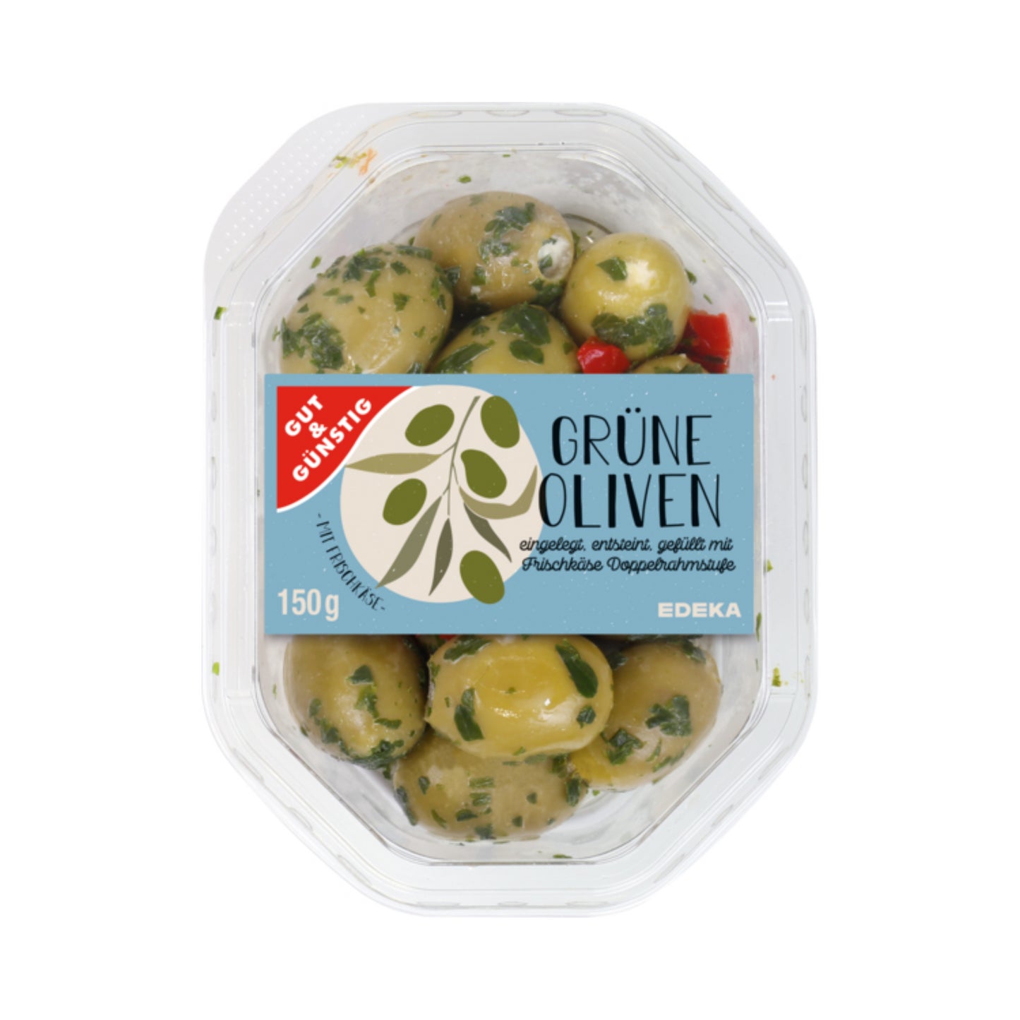 GUT&GÜNSTIG Grüne Oliven mit Frischkäse 150g