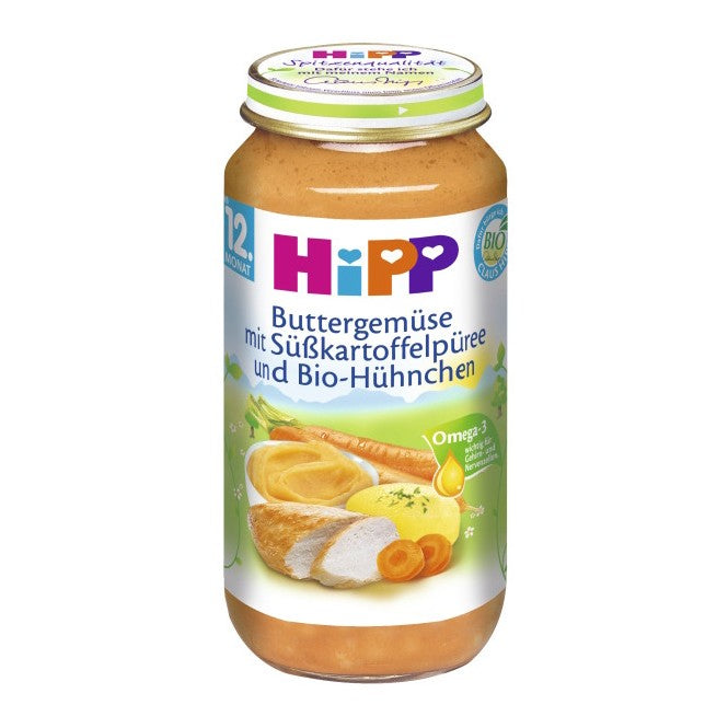 Bio Hipp Menü Buttergemüse mit Süsskartoffeln Hühnchen ab 12.Monat 250g