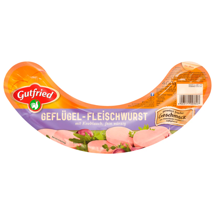 Gutfried Geflügel Fleischwurst mit Knoblauch 400g