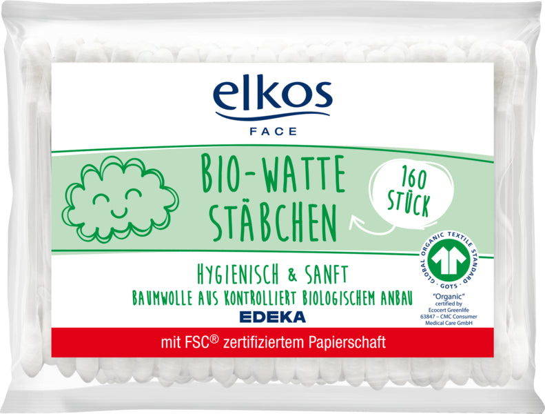 EDEKA elkos Bio-Wattestäbchen Nachfüllpack 160ST