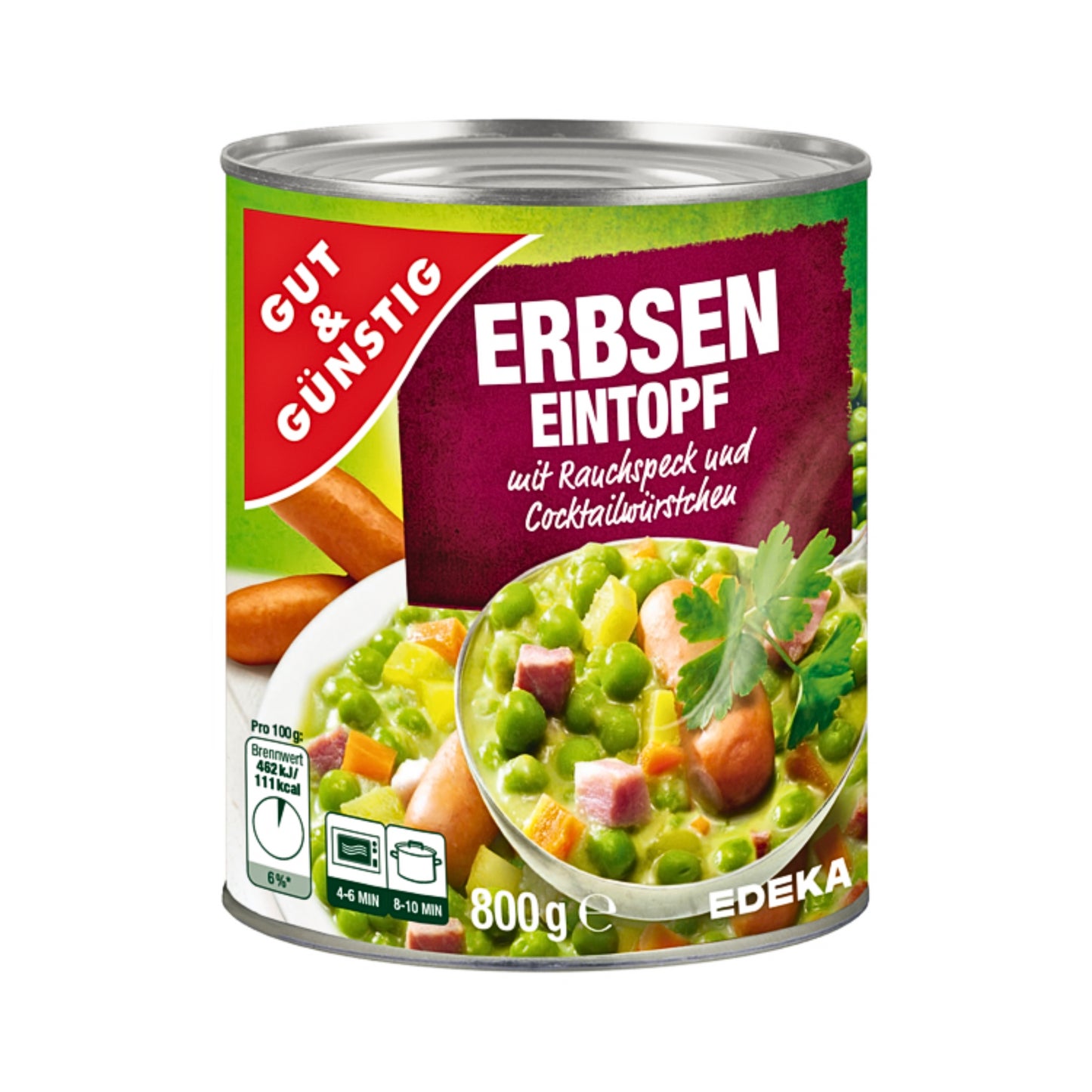 GUT&GÜNSTIG Erbseneintopf mit Rauchspeck und Cocktailwürstchen 800g