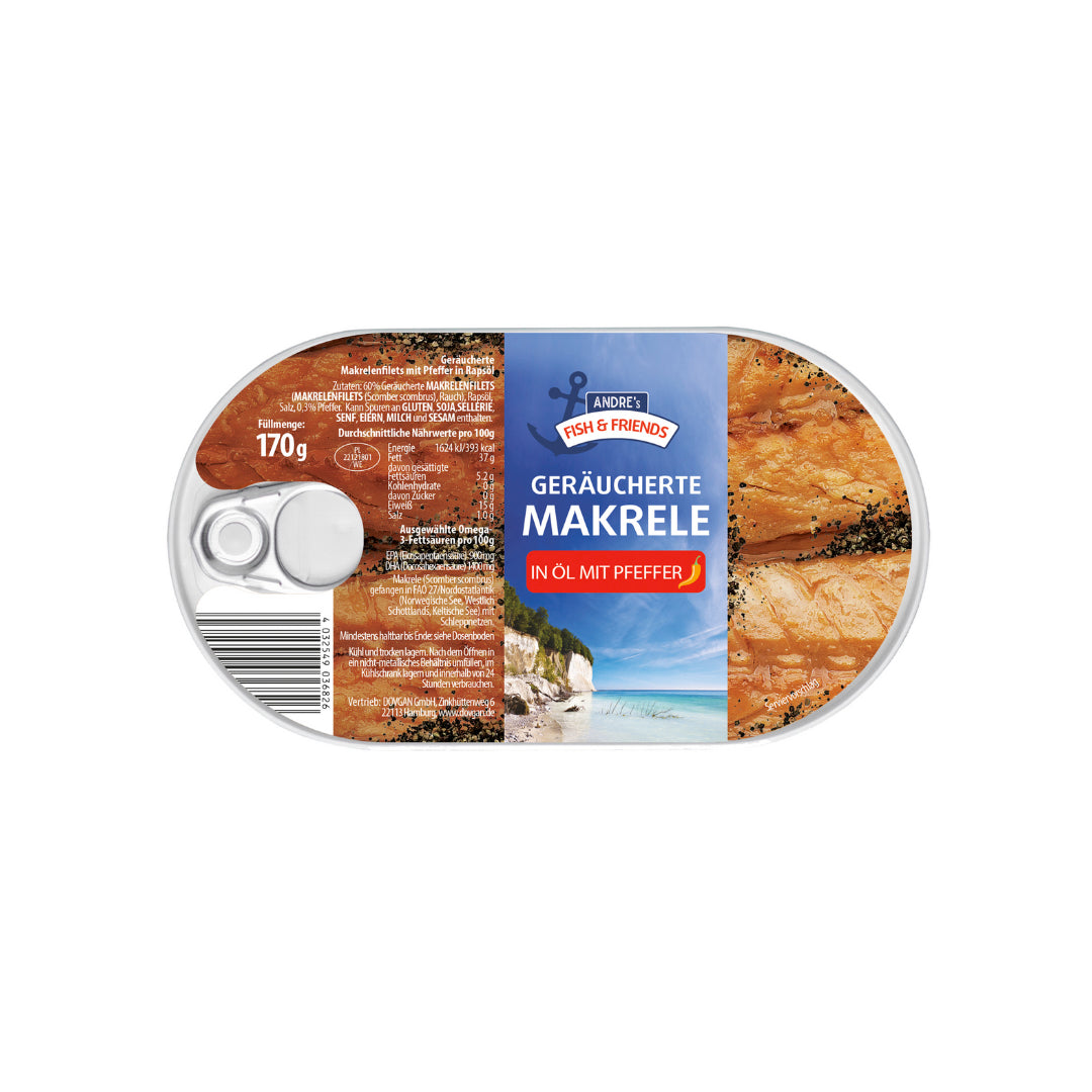 Andre's Fish&Friend Geräucherte Makrele in Öl mit Pfeffer 170g