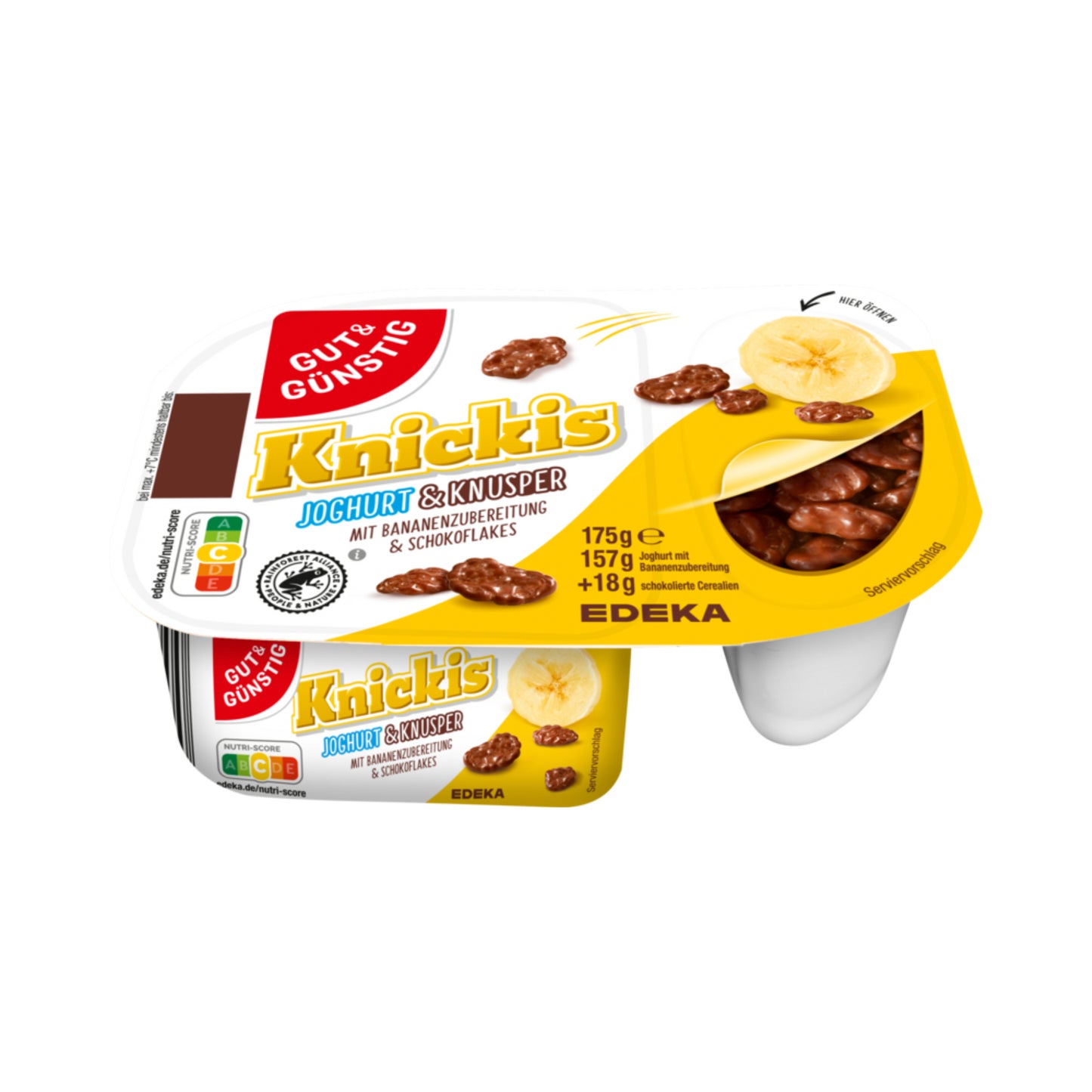 GUT&GÜNSTIG Joghurt&Knusper Banane und Schokoflakes im Zweikammerbecher 175g