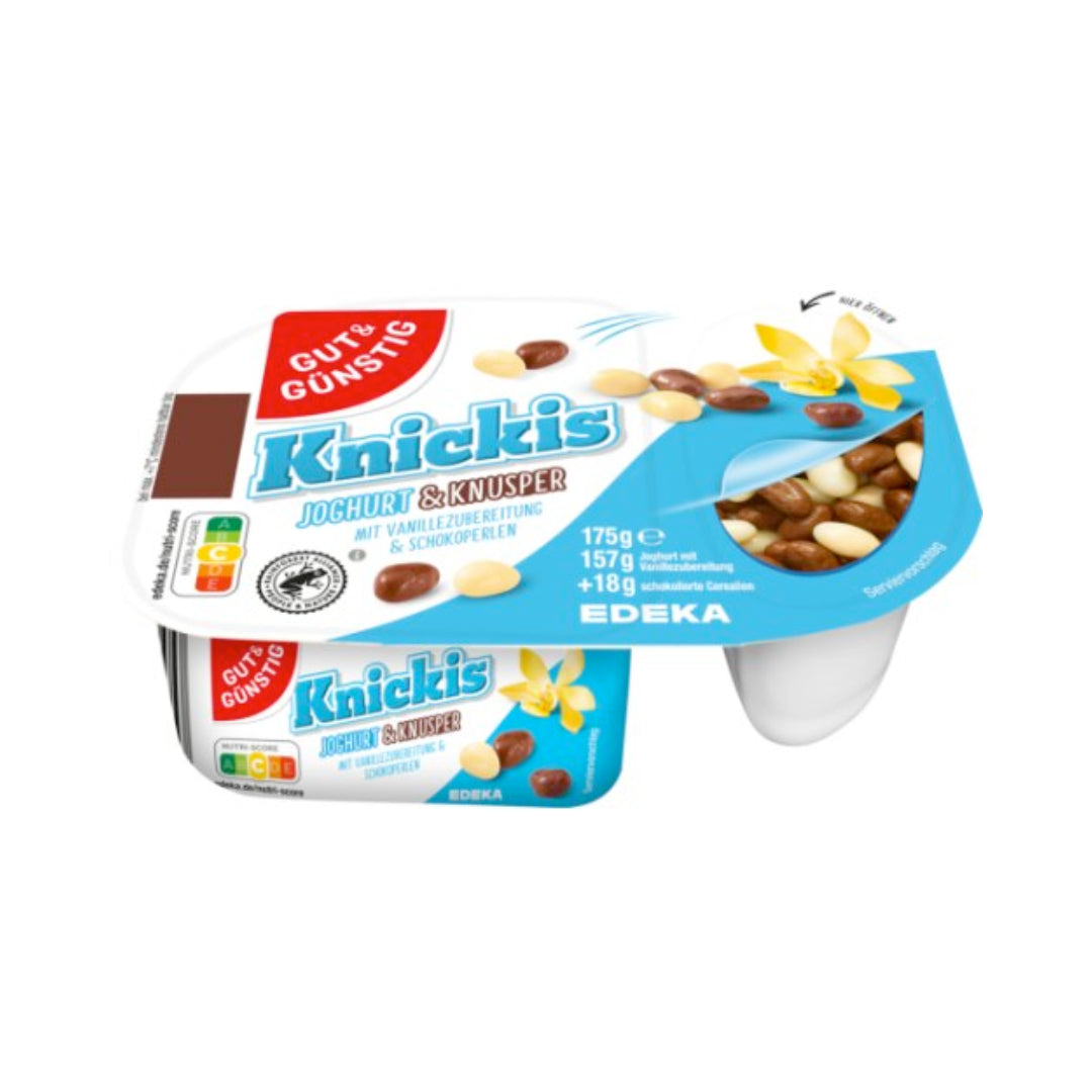 GUT&GÜNSTIG Joghurt&Knusper Vanille und Schokoperlen im Zweikammerbecher 175g