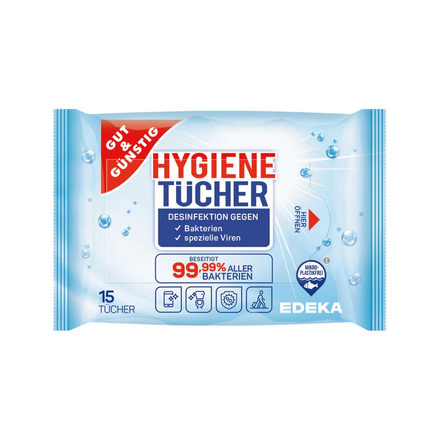 GUT&GÜNSTIG Hygienetücher desinfizierend Flowpack 15ST