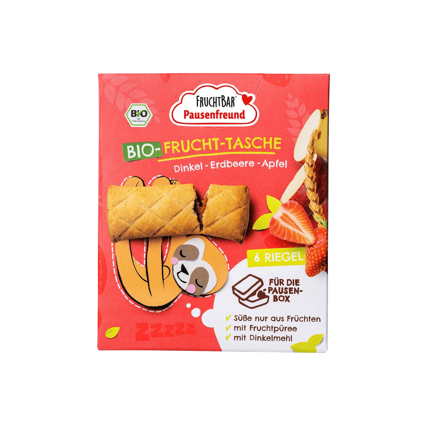 Bio Fruchtbar Pausenfreund Frucht-Tasche Dinkel Erdbeer-Apfel 6ST 132g