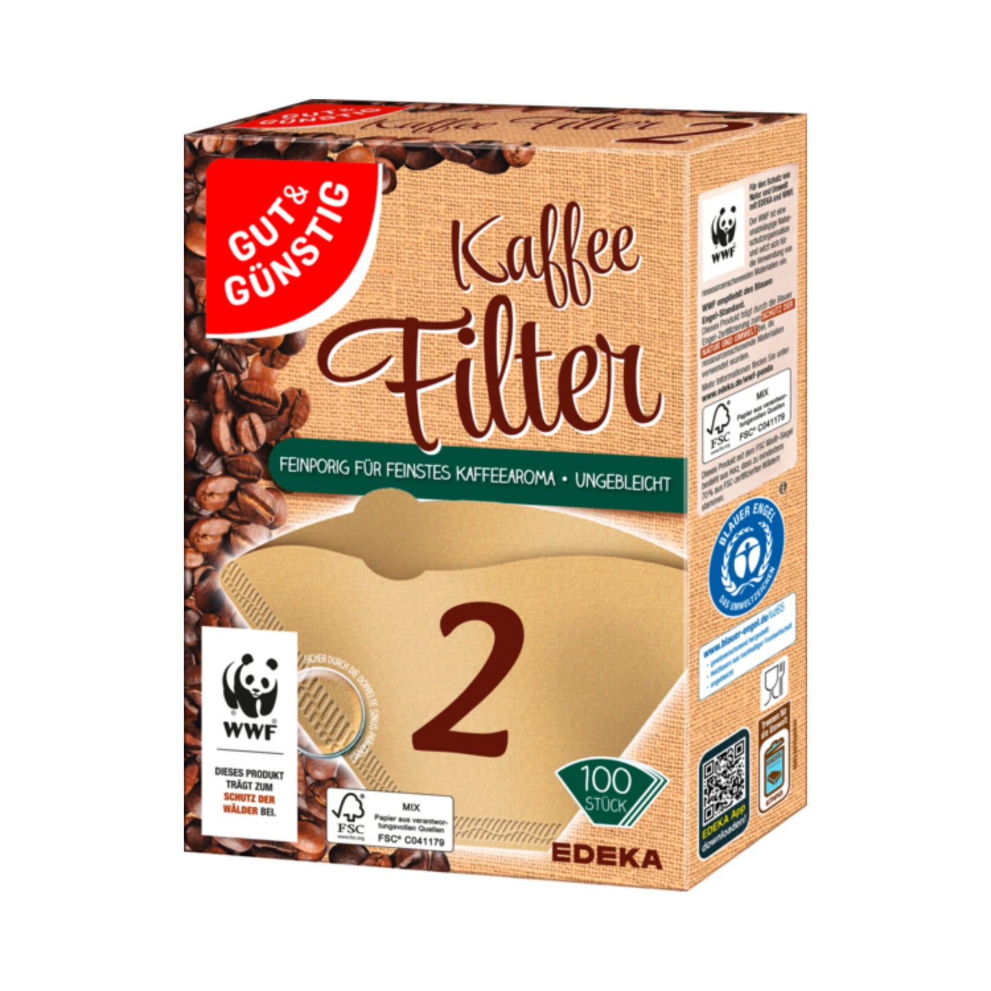 GUT&GÜNSTIG Kaffeefilter naturbraun Größe 2 100ST