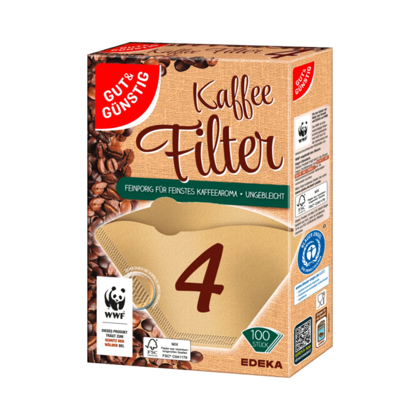 GUT&GÜNSTIG Kaffeefilter naturbraun Größe 4 100ST