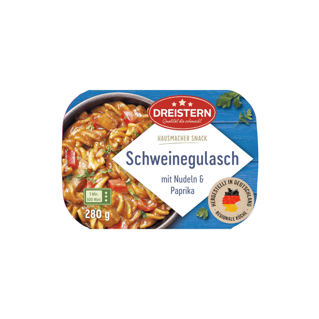 Dreistern Schweinegulasch mit Nudeln 280g