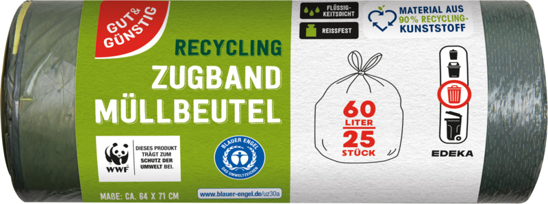 GUT&GÜNSTIG Müllsacke mit Zugband recycelt 60l 25ST
