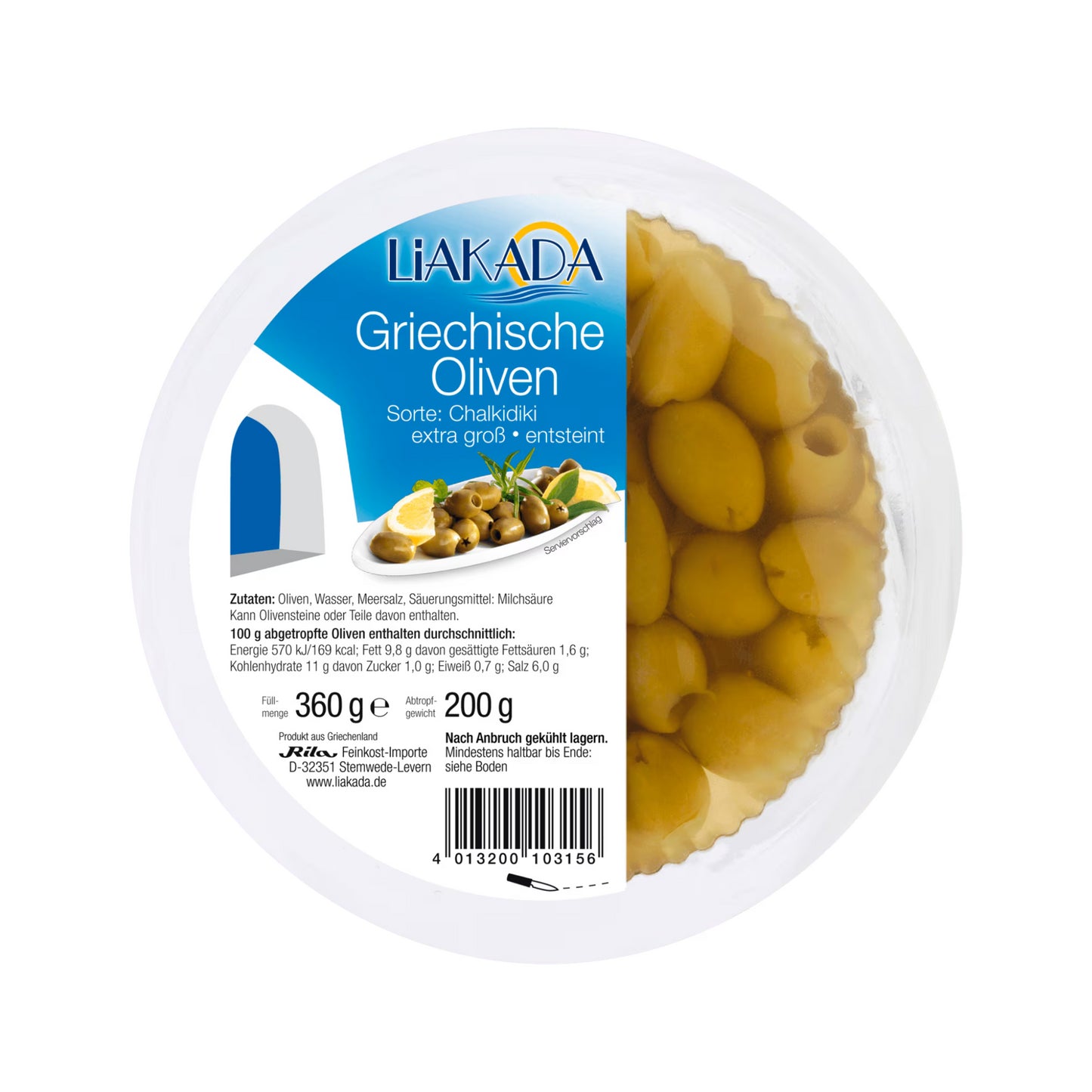 Liakada Grüne Oliven entsteint 360g