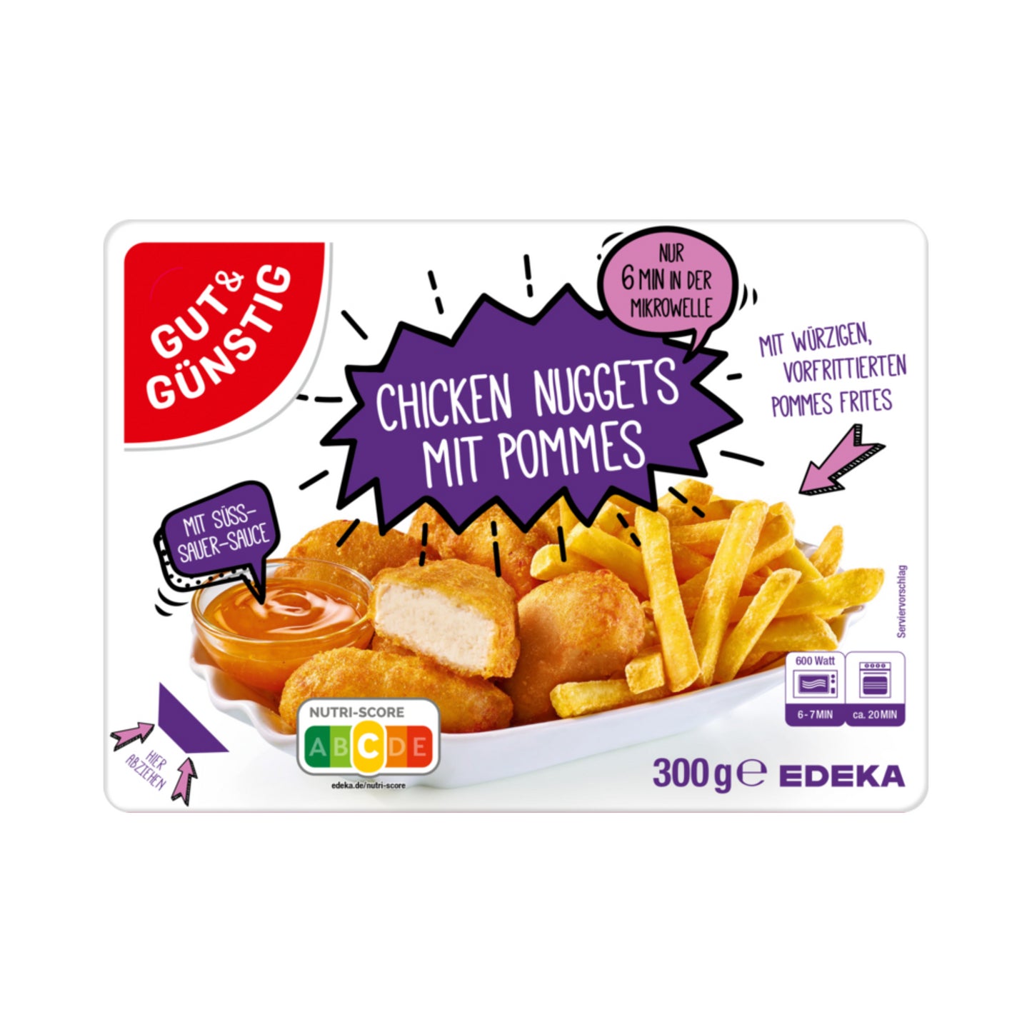 GUT&GÜNSTIG Chicken Nuggets mit Pommes und Dip 300g