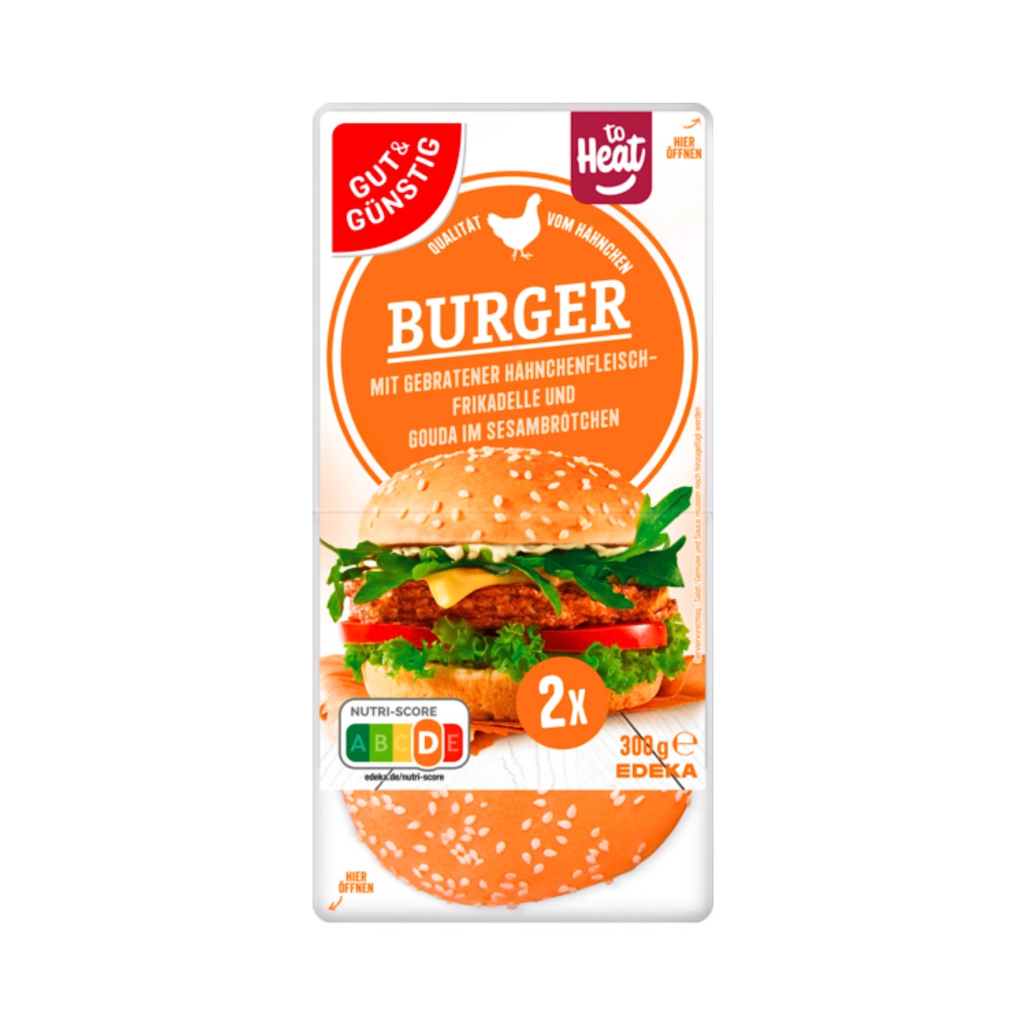 GUT&GÜNSTIG Chickenburger mit Gouda 300g