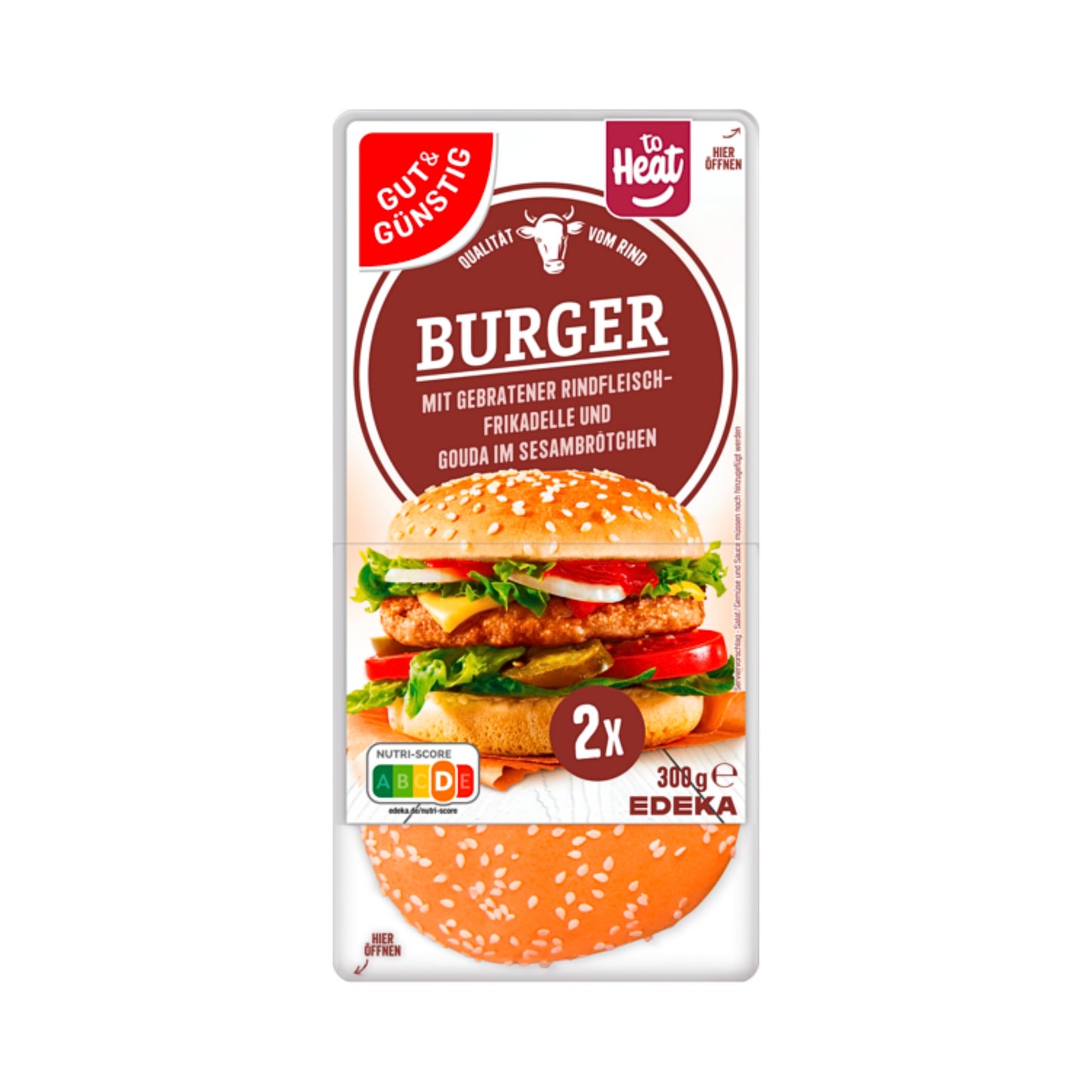 GUT&GÜNSTIG Burger vom Rind mit Gouda im Sesambrötchen 300g