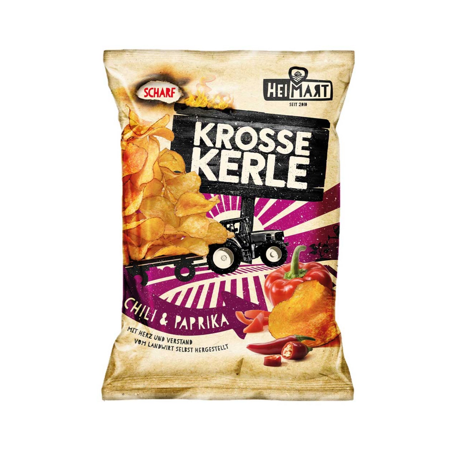 Heimart Krosse Kerle Kartoffelchips mit Schale geröstet mit Chili&Paprika 115g