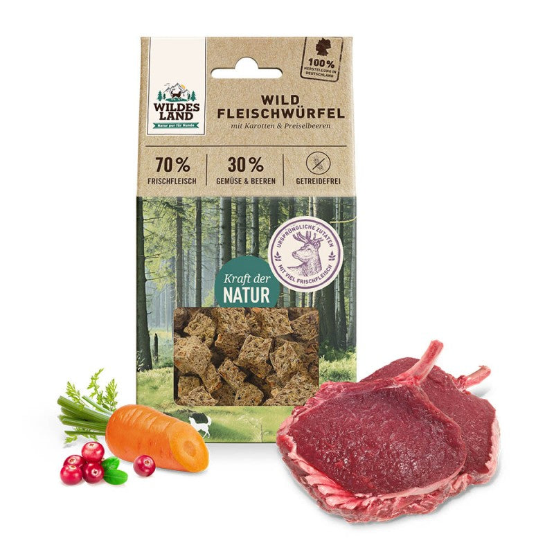 Wildes Land Hund Snack Rindfleischwürfel 100g