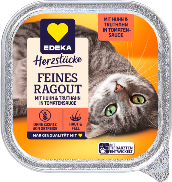 EDEKA Herzstücke Feines Ragout mit Huhn&Truthahn in Tomatensauce 100g