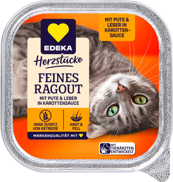 EDEKA Herzstücke Feines Ragout mit Pute&Leber in Karottensauce 100g