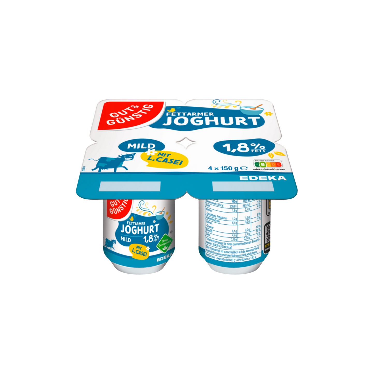 GUT&GÜNSTIG fettarmer Joghurt mit L.casei 1,8% 4x150g VLOG