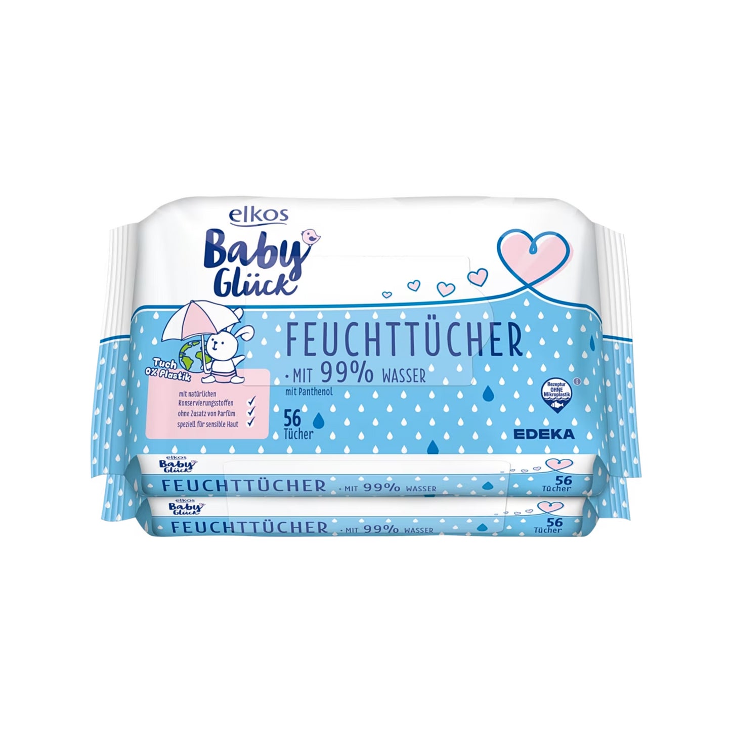 EDEKA elkos Baby Glück Babytücher 99% Wasser 2x56ST