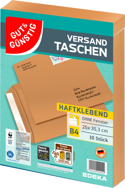 GUT&GÜNSTIG Versandtasche ohne Fenster braun DIN B4 10ST