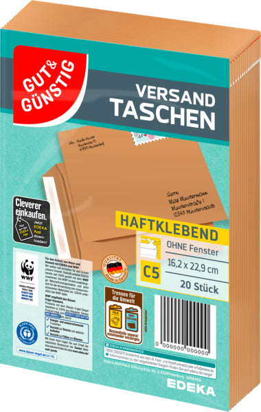 GUT&GÜNSTIG Versandtasche ohne Fenster braun DIN C5 20ST