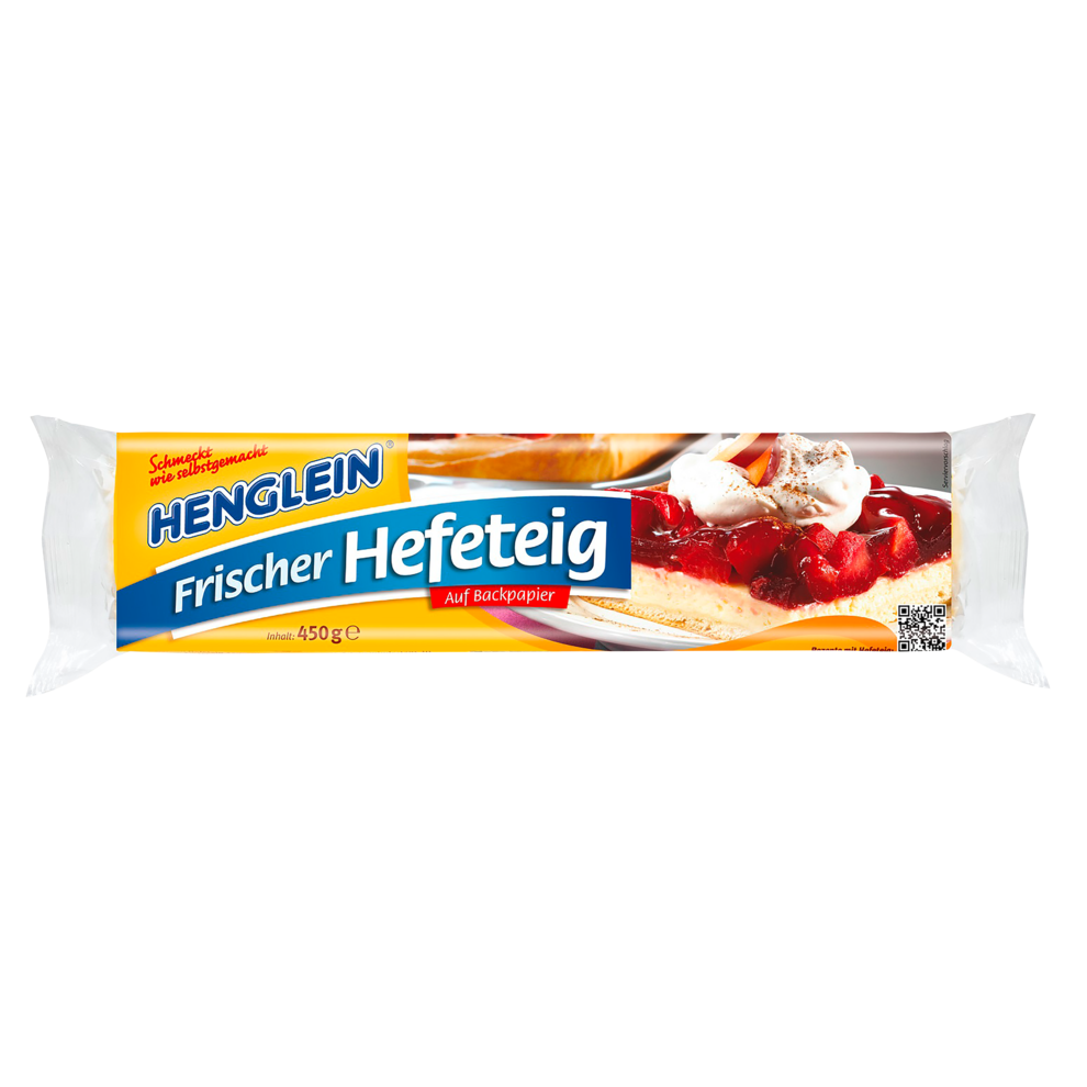 Henglein Frischer Hefeteig für Blechkuchen ausgerollt auf Backpapier 450g
