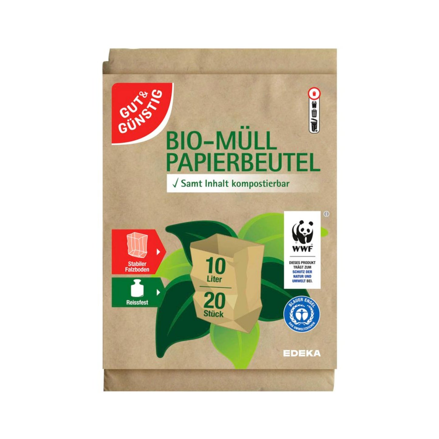 BIO GUT&GÜNSTIG Müllbeutel Papier 10l 20ST
