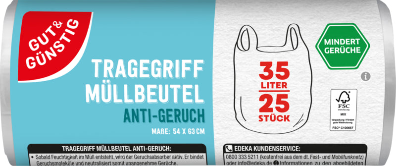 GUT&GÜNSTIG Tragegriff-Müllbeutel Anti-Geruch 35l 25ST