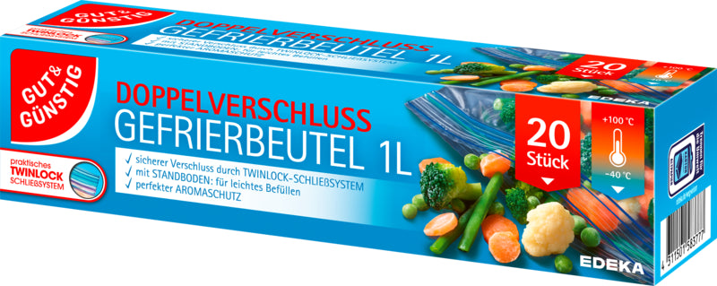 GUT&GÜNSTIG Doppelverschluss Gefrierbeutel 1l 20ST