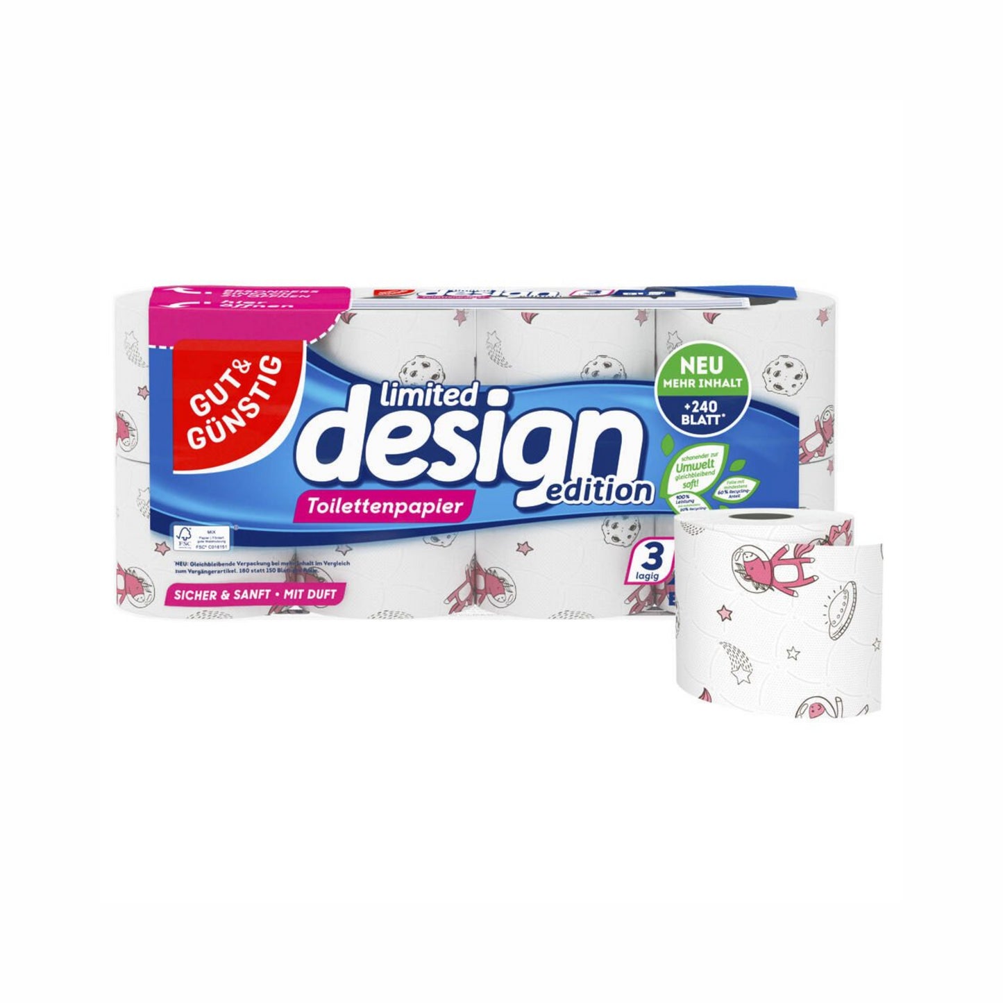 GUT&GÜNSTIG Toilettenpapier Design 3-lagig 8x180BL