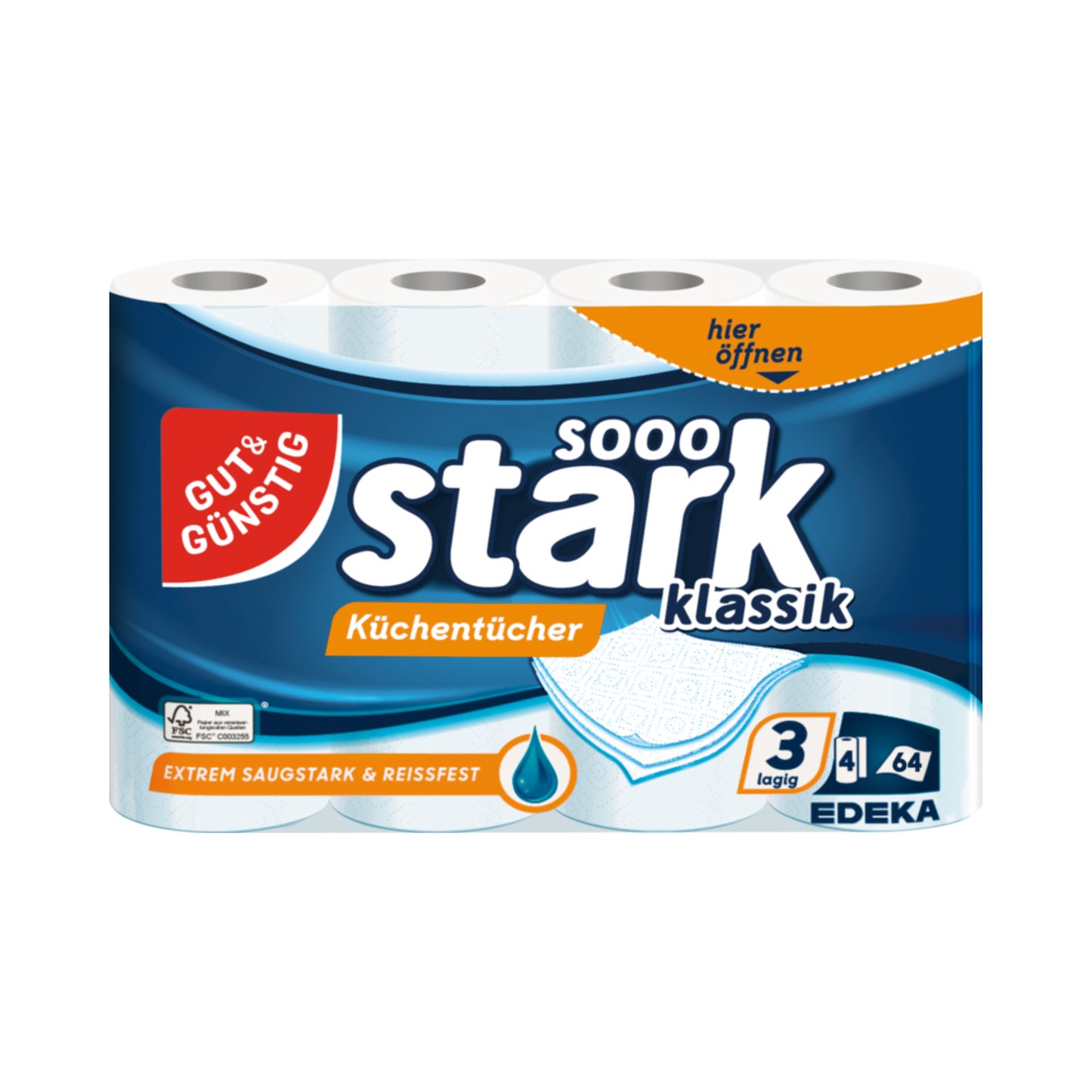 GUT&GÜNSTIG Küchentücher Hybrid 3-lagig 4x64BL